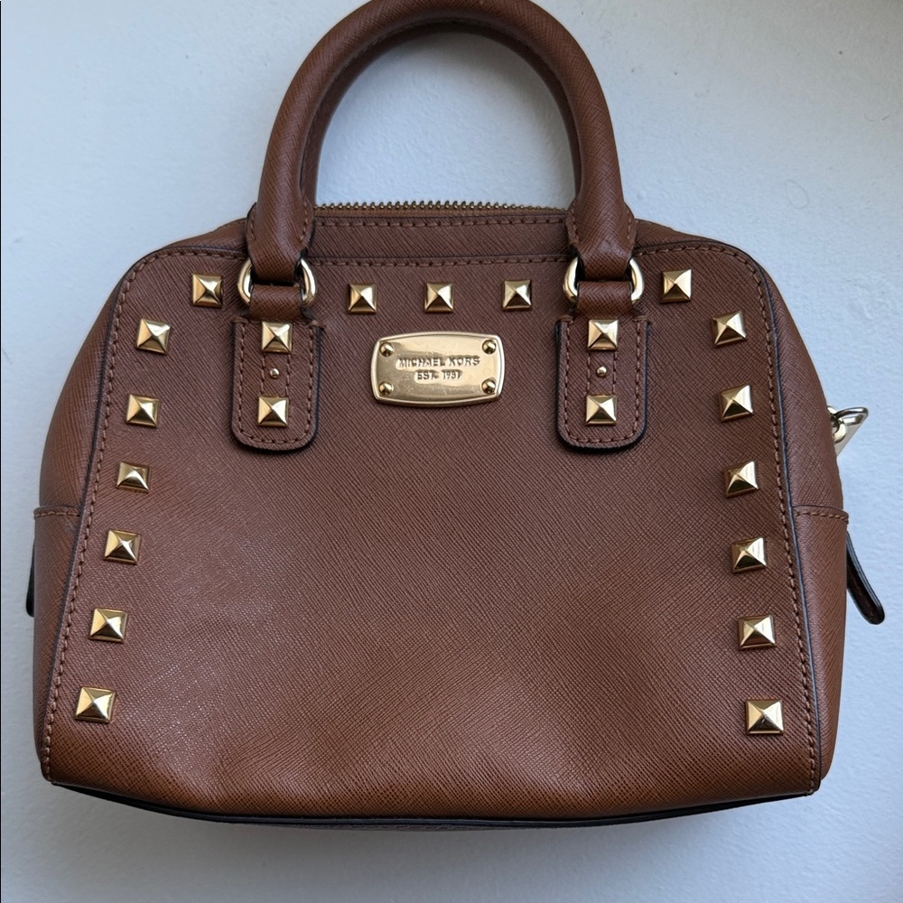 Michael Kors Brown Satchel with Gold Studs